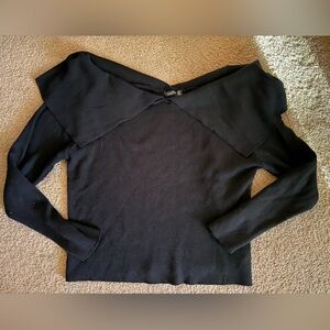 Boohoo Black Ribbed Knitwear split off shoulder sweater size 16 US